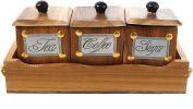 WILLART Handcrafted Teak Wood Antique Look Tea Coffee Sugar 3 Container Set in Wooden Tray Container with Lids (Dimension : 10.50 x 4 x 5 Inch)
