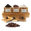 WILLART Handcrafted Teak Wood Antique Look Tea Coffee Sugar 3 Container Set in Wooden Tray Container with Lids (Dimension : 10.50 x 4 x 5 Inch)