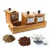 WILLART Handcrafted Teak Wood Antique Look Tea Coffee Sugar 3 Container Set in Wooden Tray Container with Lids (Dimension : 10.50 x 4 x 5 Inch)